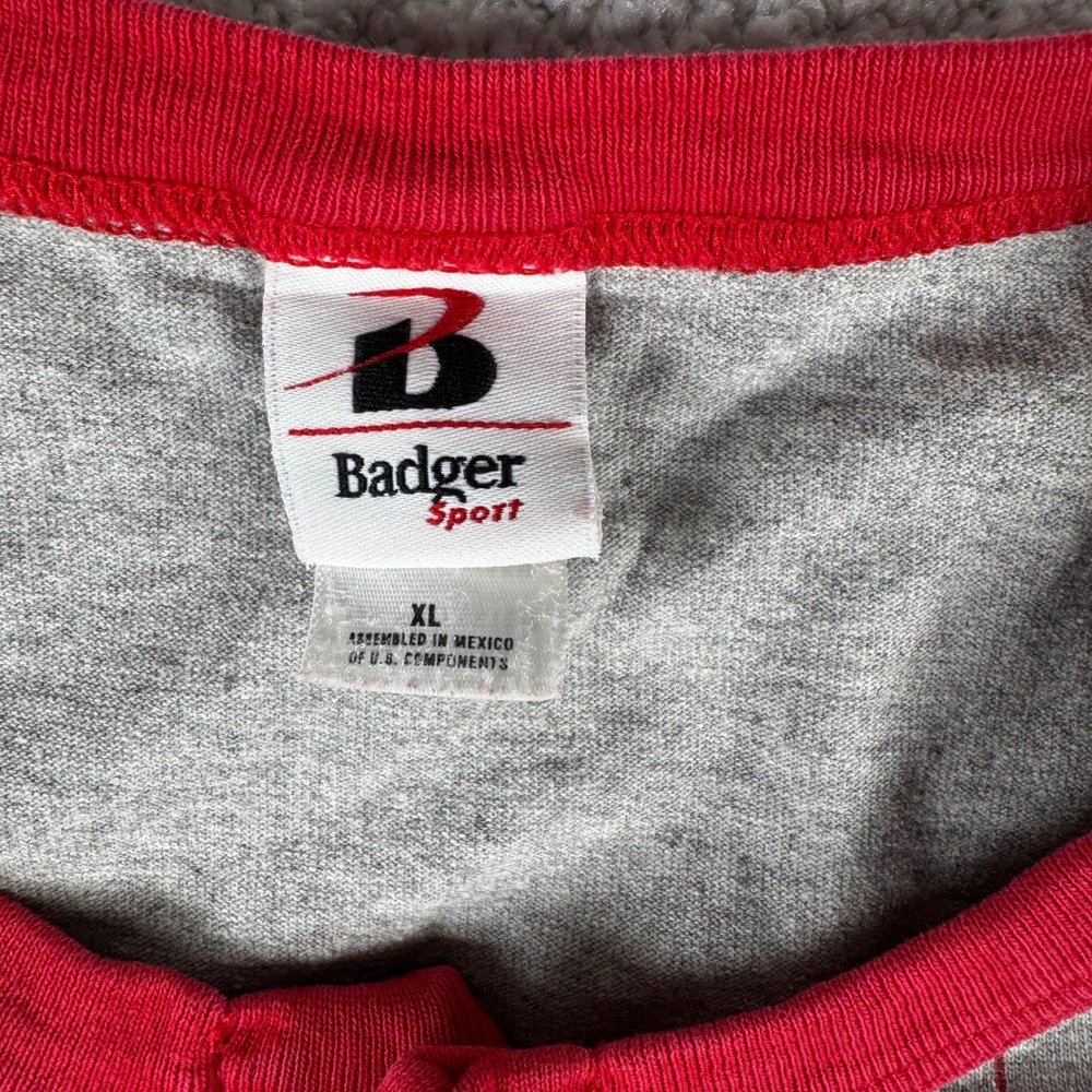 Vtg Oral-B Company Softball Jersey Henley Shirt Mens XL Gray Red Pinstripe Stain - Picture 7 of 16